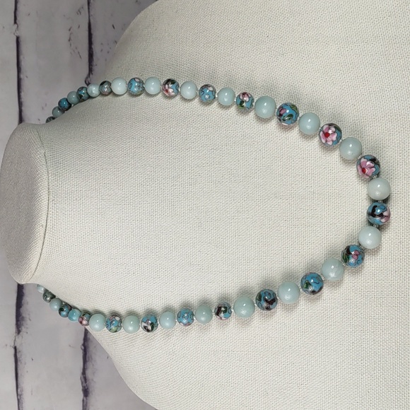 Cloisonne/Jade Graduated Bead Necklace - Picture 1 of 9